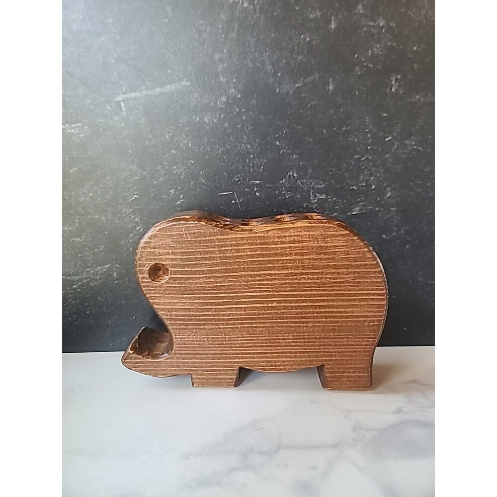 Wooden Elephant Shaped Handmade Pencil Holder Vintage